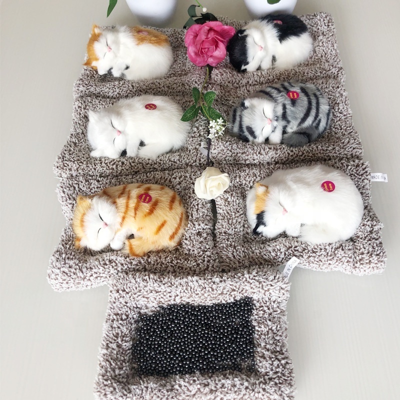 Hot selling car bamboo charcoal simulation cat doll cloth mat sleeping cat car interior decoration purifying air accessories