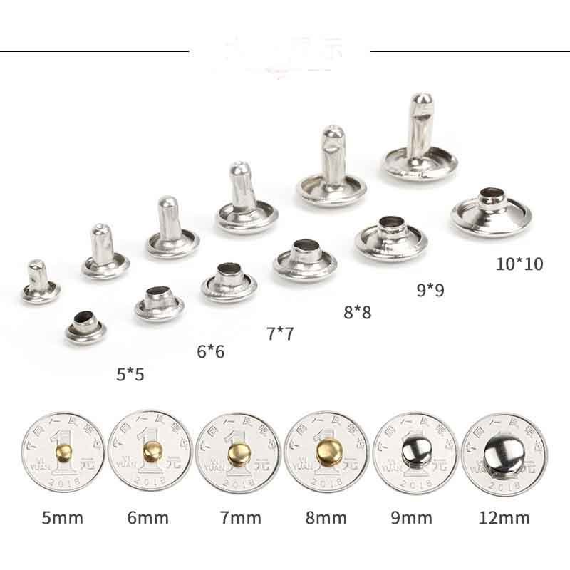 100sets5-9mm Metal Double C ap Rivets Studs Round Rivet for Leather Craft Bag Belt Garments Hat Shoes Pet Collar Decor