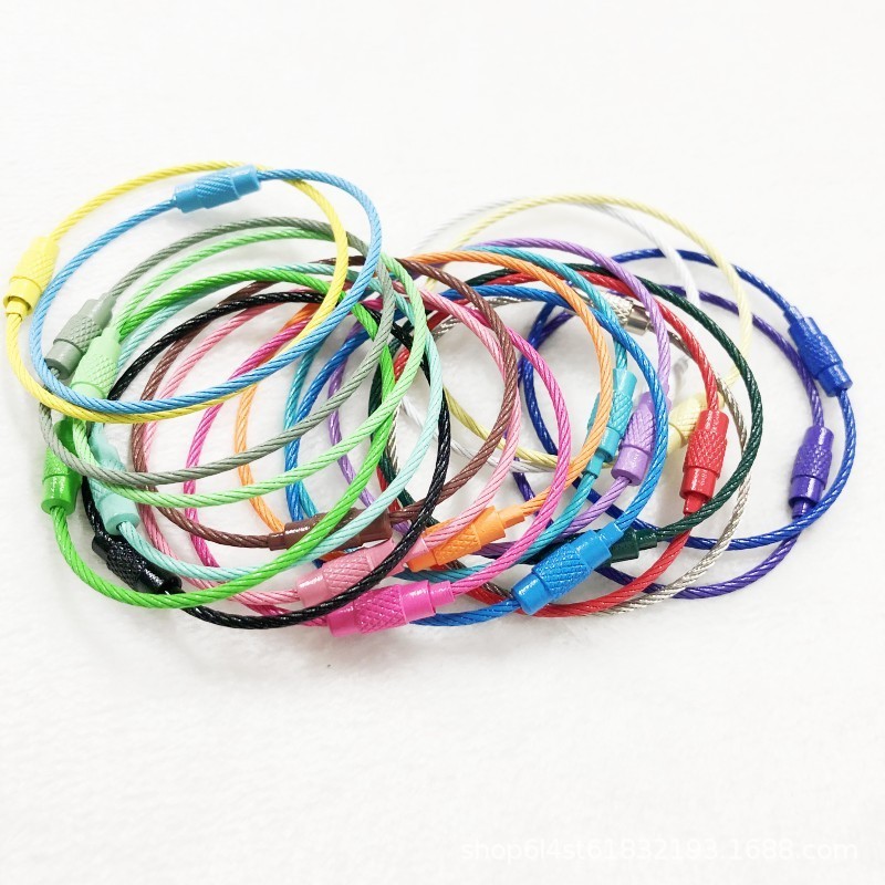 Key Rings Baking Paint Wire Ring Wire Rope with Button Rotation Screw Key Ring Keychain Accessories Wholesale