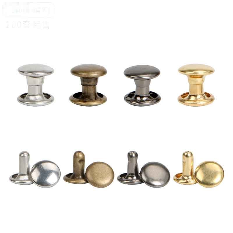 100sets5-9mm Metal Double C ap Rivets Studs Round Rivet for Leather Craft Bag Belt Garments Hat Shoes Pet Collar Decor