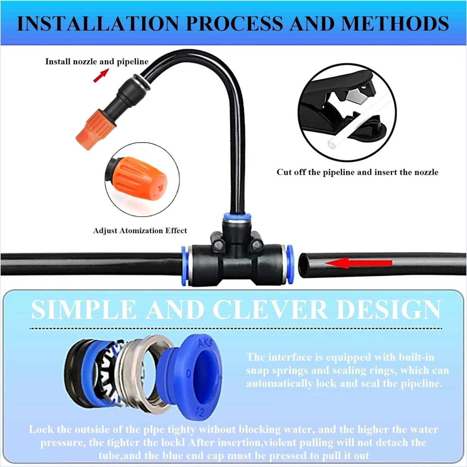 Automatic Irrigation System With Replaceable 360-degree Bending.Orange Atomization Nozzle For Watering System For Garden Plant.