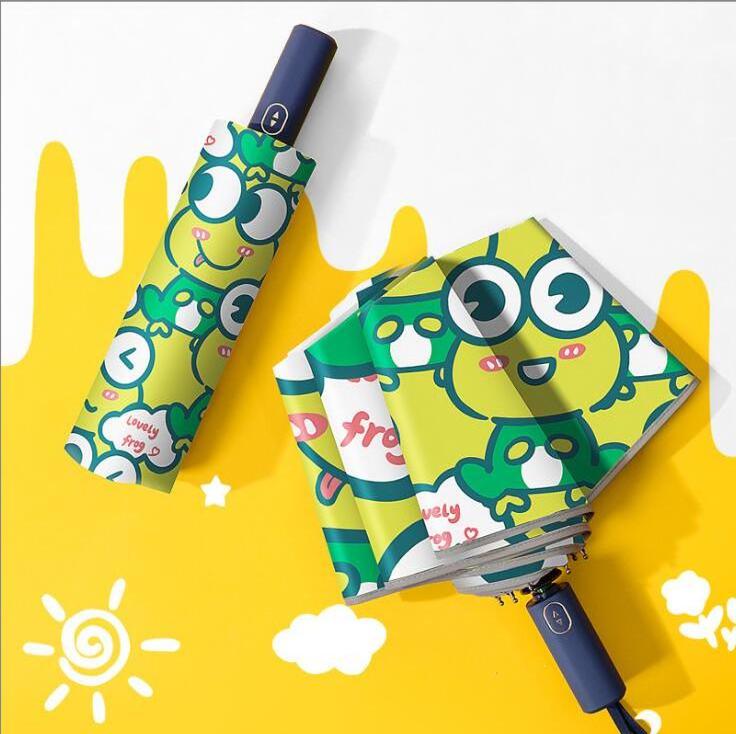 Frog Shape Automatic open close Cute colorful kids folding umbrella Cartoon printed umbrellas