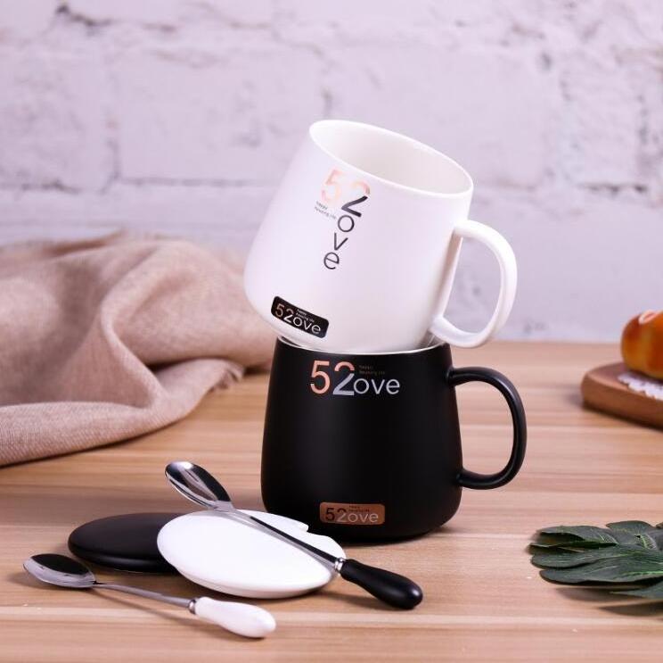 Wholesale Cup Couple Gifts high Quality Coffee Ceramic Mug With Spoon And Lid