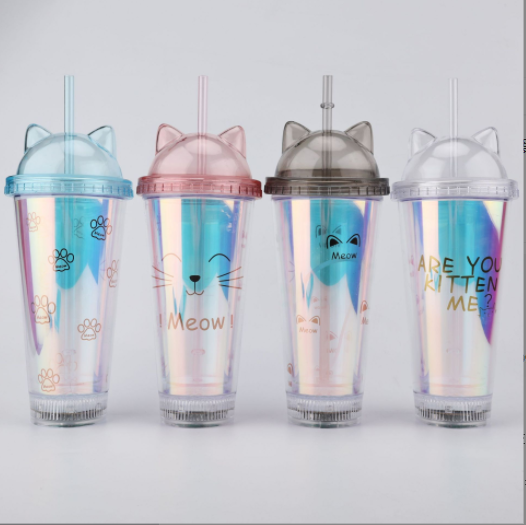 Sippy Cup for Clear tumbler with ears travel mug double wall plastic shimmer sublimation baby kids straw 2 lids 360 elephant