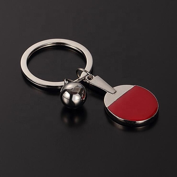 3D Table Tennis Bats Shape Keychain Ping Pong Rackets Keyring Mini Metal Table Tennis Key Chain