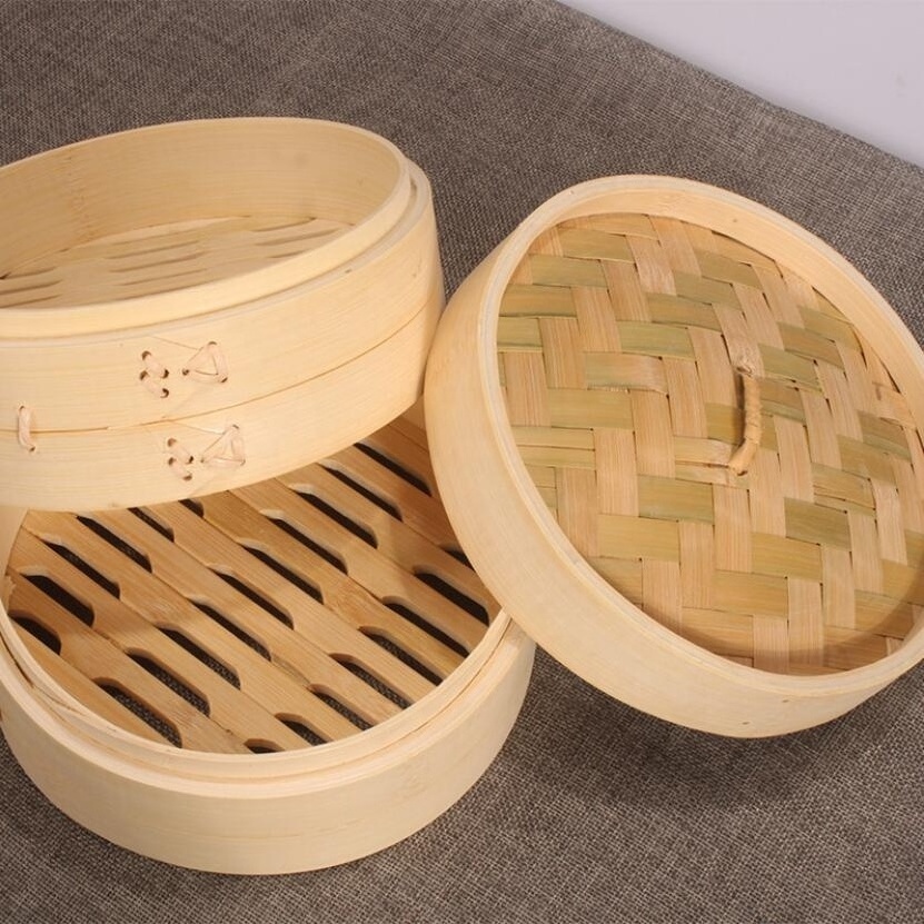 10cm to 30cm bamboo food steamer  wholesale Chinese mini bamboo dim sum food steamer basket mini bamboo steamer with custom logo