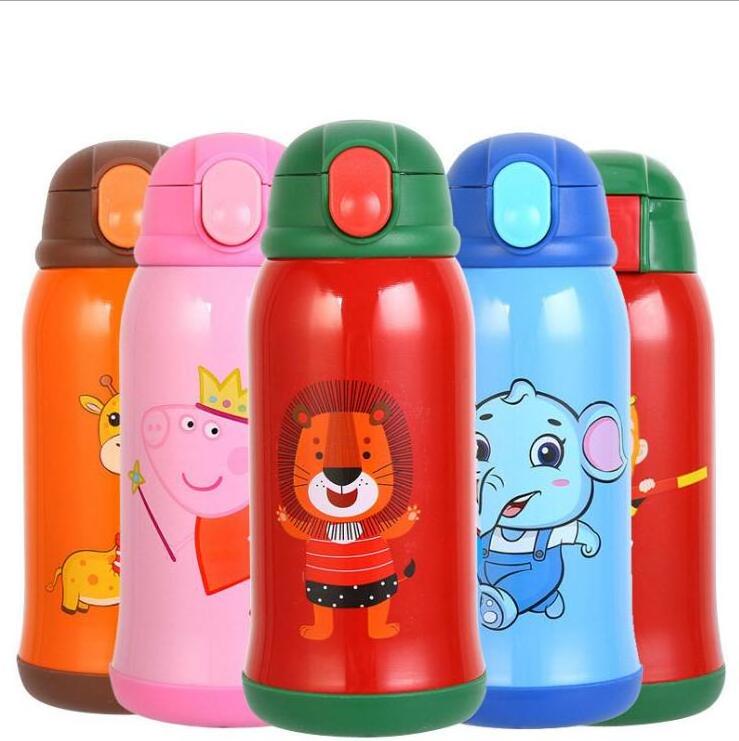 Wholesale Hot Selling Cartoon animal pattern Stainless steel baby children water bottle with straw