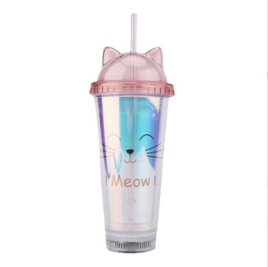 Sippy Cup for Clear tumbler with ears travel mug double wall plastic shimmer sublimation baby kids straw 2 lids 360 elephant