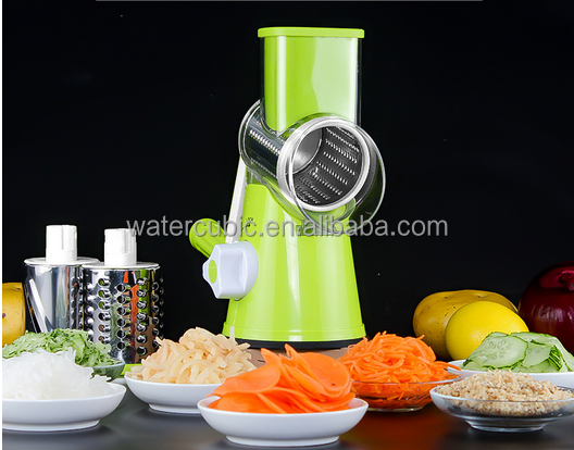 Hot Sale Round Mandoline Slicer Vegetable Cutter Chopper Potato Carrot Grater Slicer with 3 Stainless Steel Blades Drum Slicer