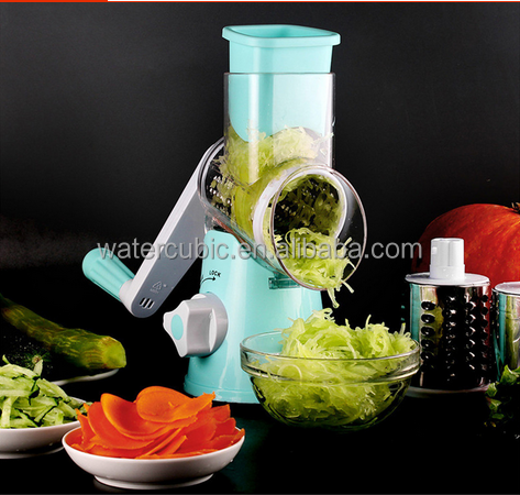 Hot Sale Round Mandoline Slicer Vegetable Cutter Chopper Potato Carrot Grater Slicer with 3 Stainless Steel Blades Drum Slicer