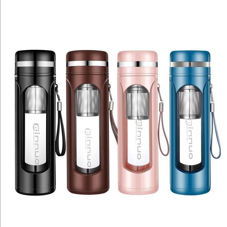 2024 New Design 500ml Glass Stainless Steel Tea Infuser Tea Cup Sports Travel Glass Water Bottle With Infuser and Plastic Case