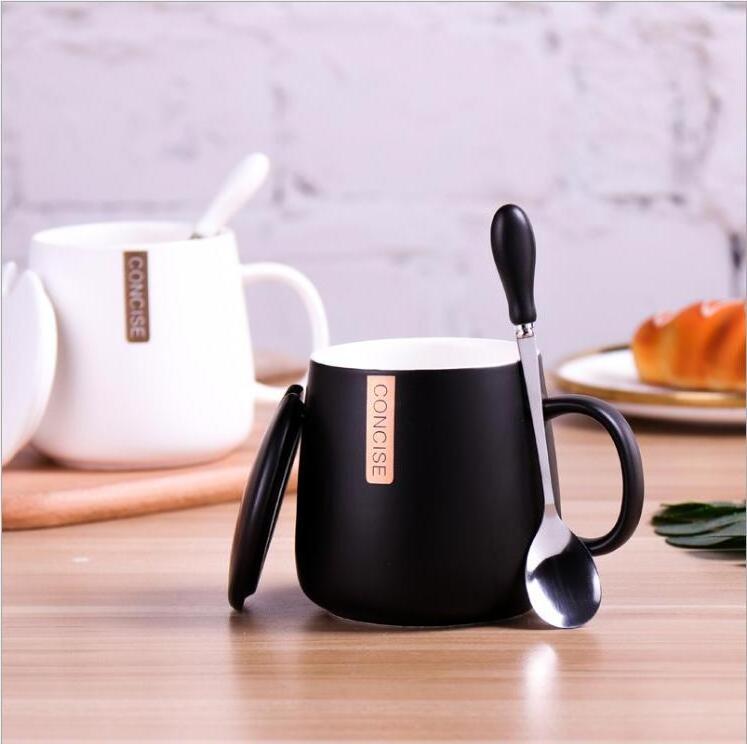 Wholesale Cup Couple Gifts high Quality Coffee Ceramic Mug With Spoon And Lid