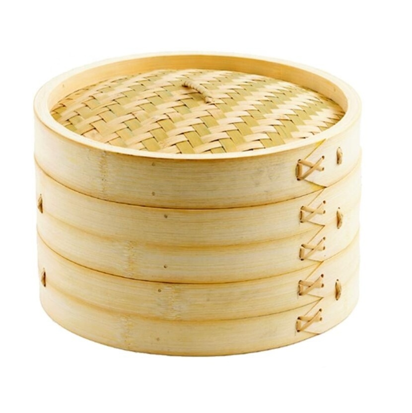 100% Natural Bamboo Steamer Basket Classic Traditional Design Bamboo Steamer Dim Sum Basket Rice Pasta Cooker Set With Lid