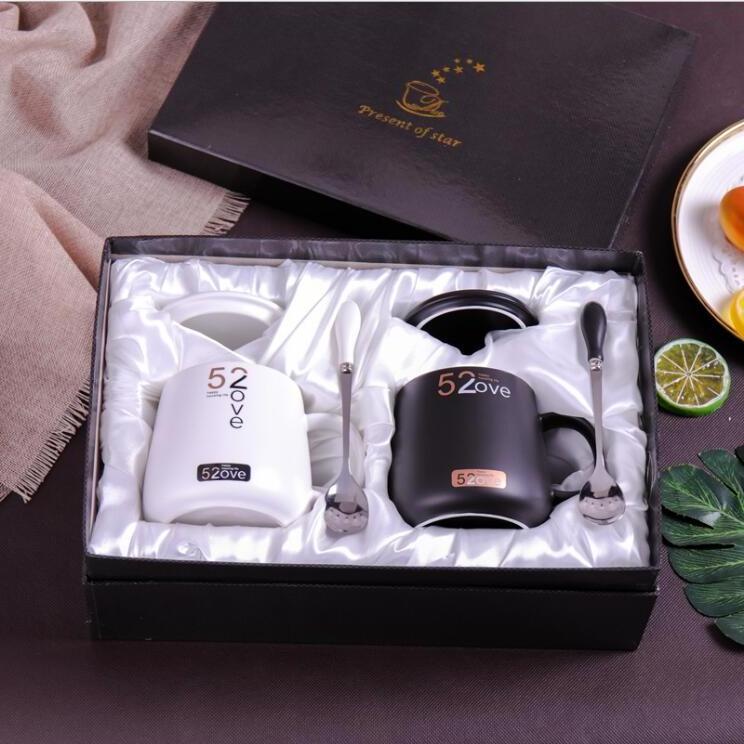 Wholesale Cup Couple Gifts high Quality Coffee Ceramic Mug With Spoon And Lid