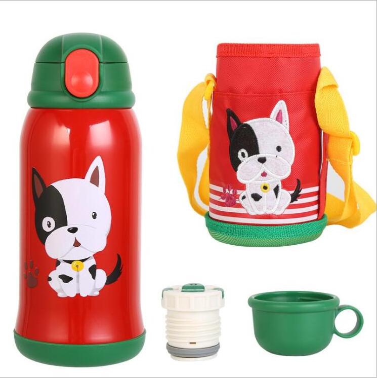 Wholesale Hot Selling Cartoon animal pattern Stainless steel baby children water bottle with straw