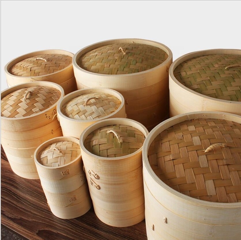 10cm to 30cm bamboo food steamer  wholesale Chinese mini bamboo dim sum food steamer basket mini bamboo steamer with custom logo