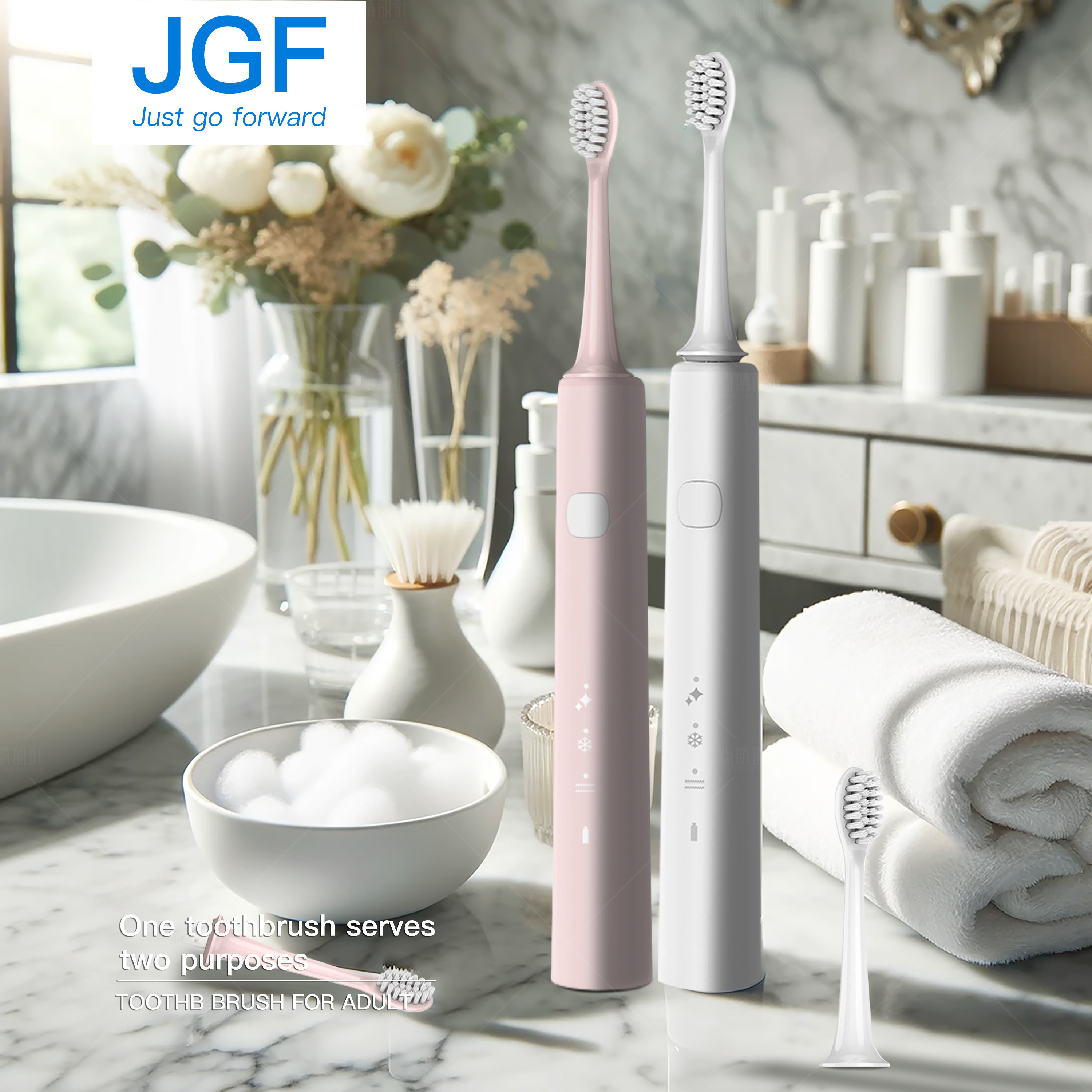 wholesale JGF Brand ready to ship sonic electric toothbrush with 2 mini toothbrush heads for young people