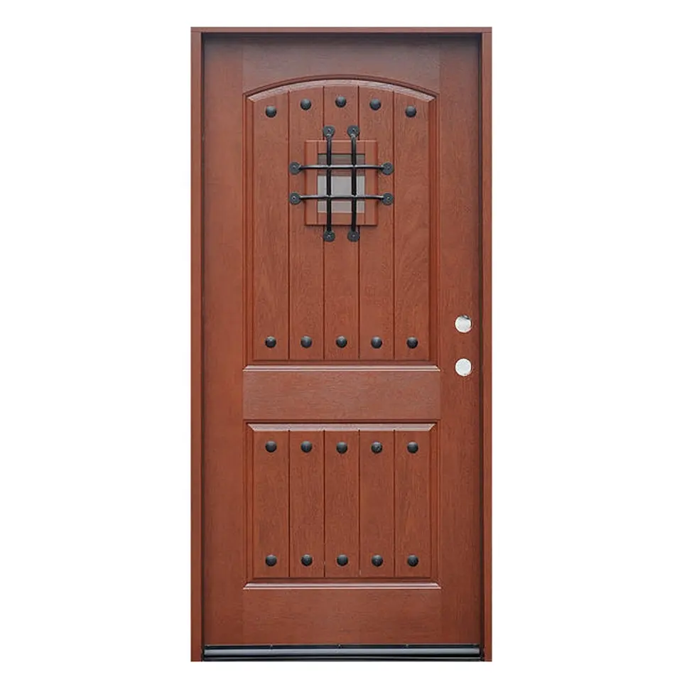 Wooden Latest Modern Design Exterior Entrance Solid Customized Solid Wood Entrance Doors Wood with Iron Decoration Polymer LD203