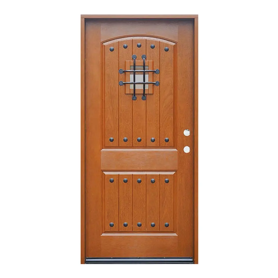 Wooden Latest Modern Design Exterior Entrance Solid Customized Solid Wood Entrance Doors Wood with Iron Decoration Polymer LD203