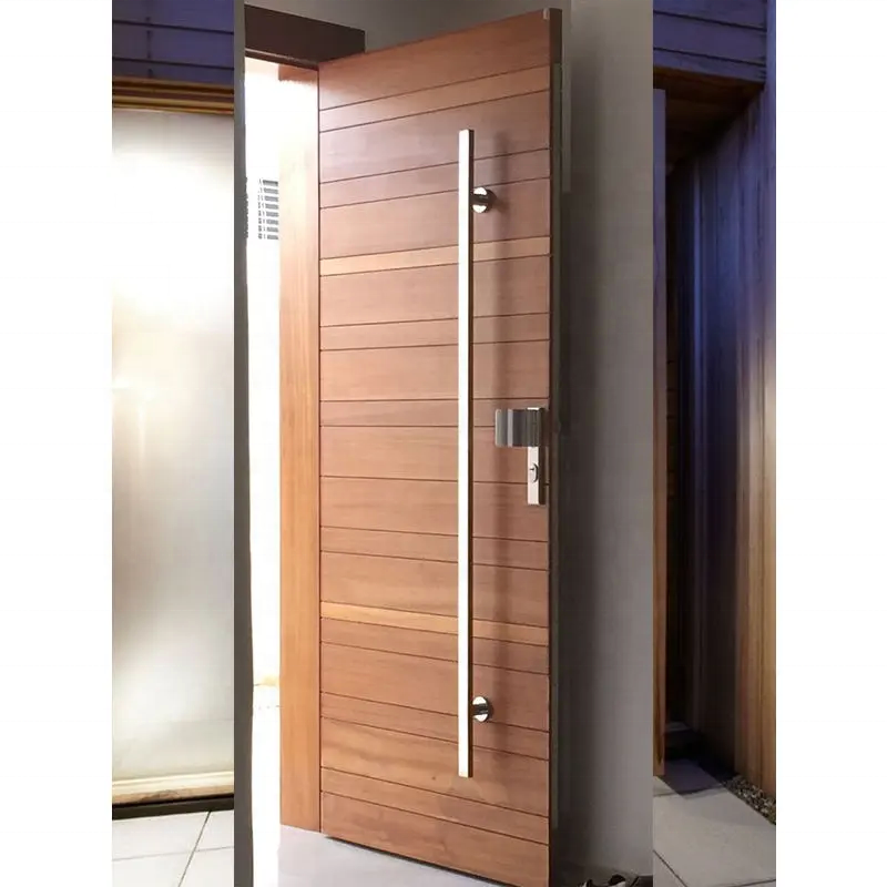 Wooden Latest Modern Design Exterior Entrance Solid Customized Solid Wood Entrance Doors Wood with Iron Decoration Polymer LD203