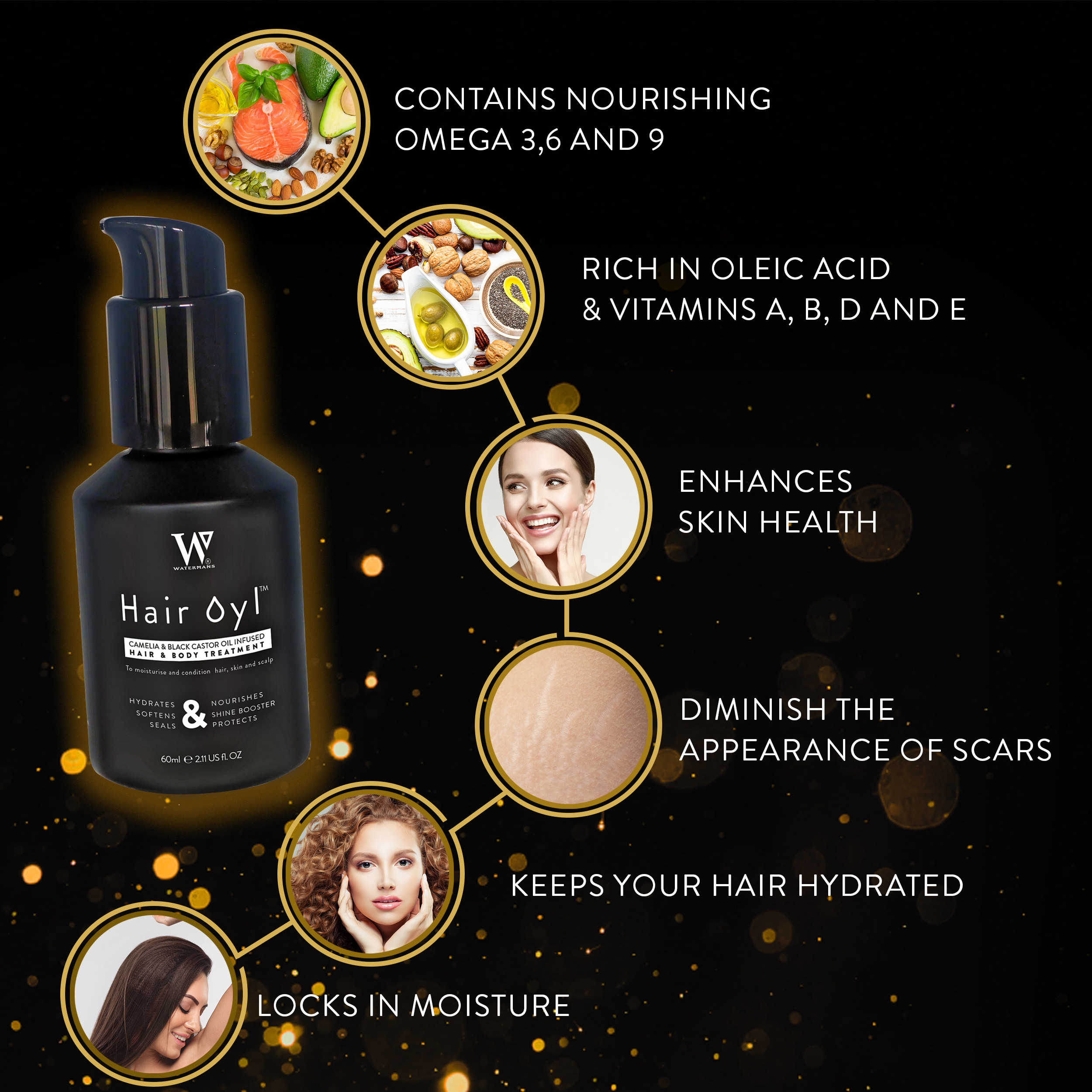 Watermans Hair Oil Wholesale 96 units Camellia & Black Castor Infused Hair & Body Oil Treatment Pack Hair Treatment