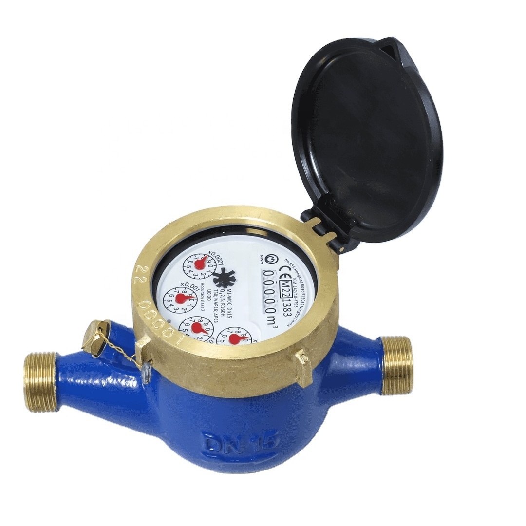 Residential Application Multi-Jet Impeller Turbine Wet Type Water Meter with Brass Meter Body / Non Return Valve as optional