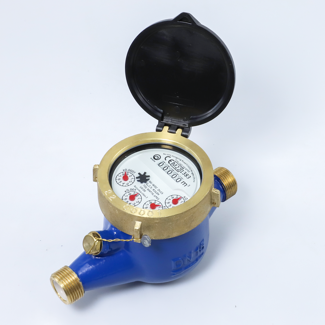 Residential Application Multi-Jet Impeller Turbine Wet Type Water Meter with Brass Meter Body / Non Return Valve as optional