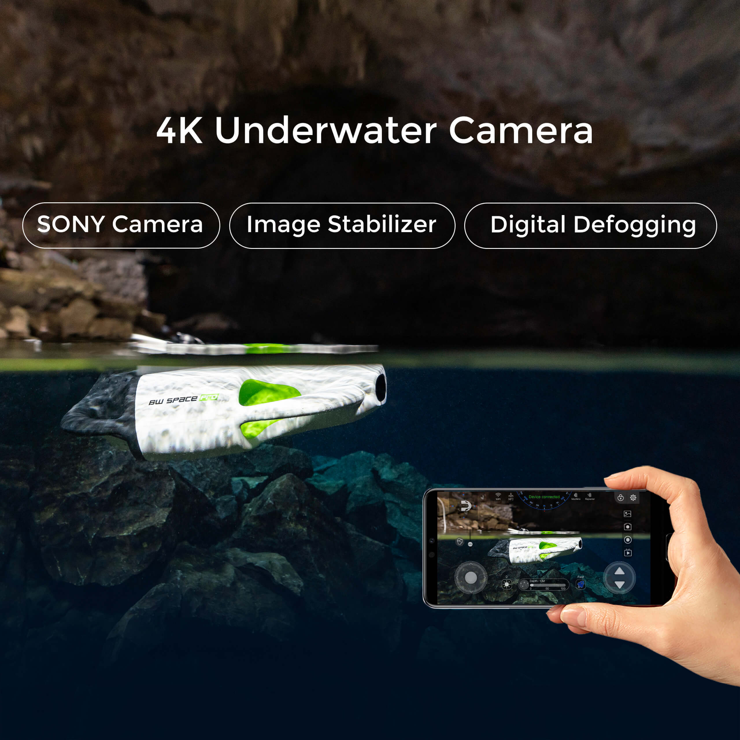 Youcan Robot 100M ROV BW Space Pro Underwater Drone with 4K UHD Camera Remote Control Stable Signal Transmission RC Submarine