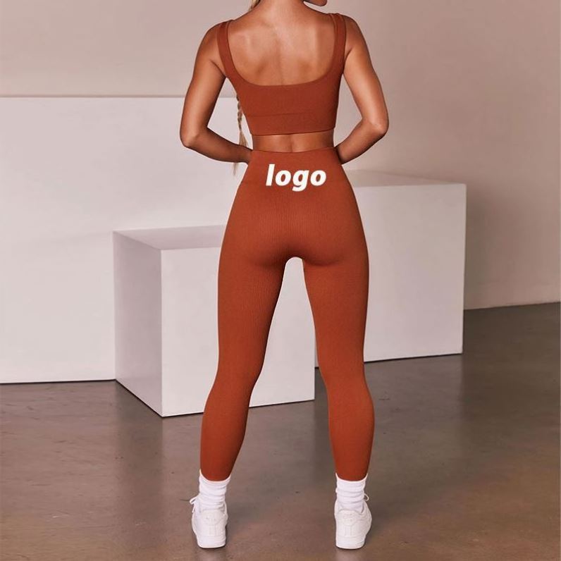 2023 Custom Logo Gym Fitness Sets Clothing Leggings Gym Active Wear 4Piece Workout Women Ribbed Seamless Yoga Set For women