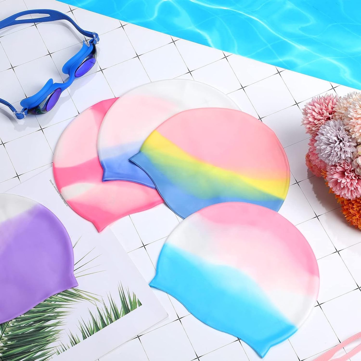 High Quality Custom Printed Funny Silicone Swim Caps Waterproof Eco-Friendly One Size Fits All XL XXL Sizes Available for Kids