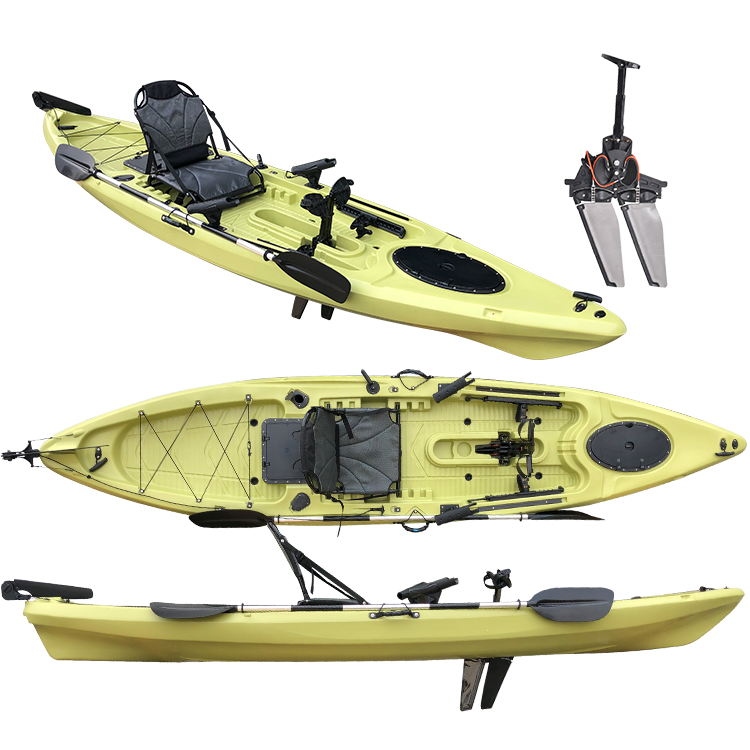 11.9 Ft pedal kayak for fishing, Wholesale Roto Molded Pedal Kayak, cheap 1 person fishing foot Plastic Pedal Kayak