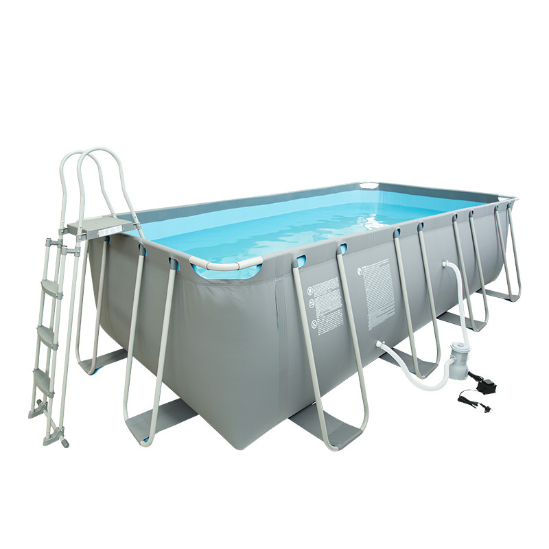 Custom PVC Rectangular Frame Pool Set summer waves metal frame pool above ground swimming pool metal frame with safty  ladder