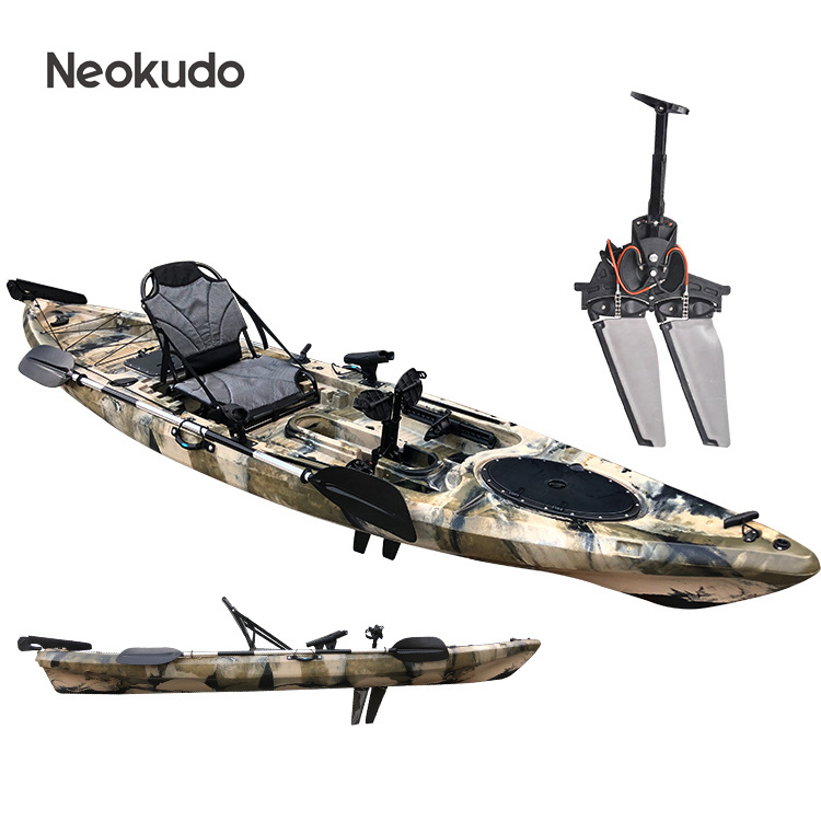 11.9 Ft pedal kayak for fishing, Wholesale Roto Molded Pedal Kayak, cheap 1 person fishing foot Plastic Pedal Kayak