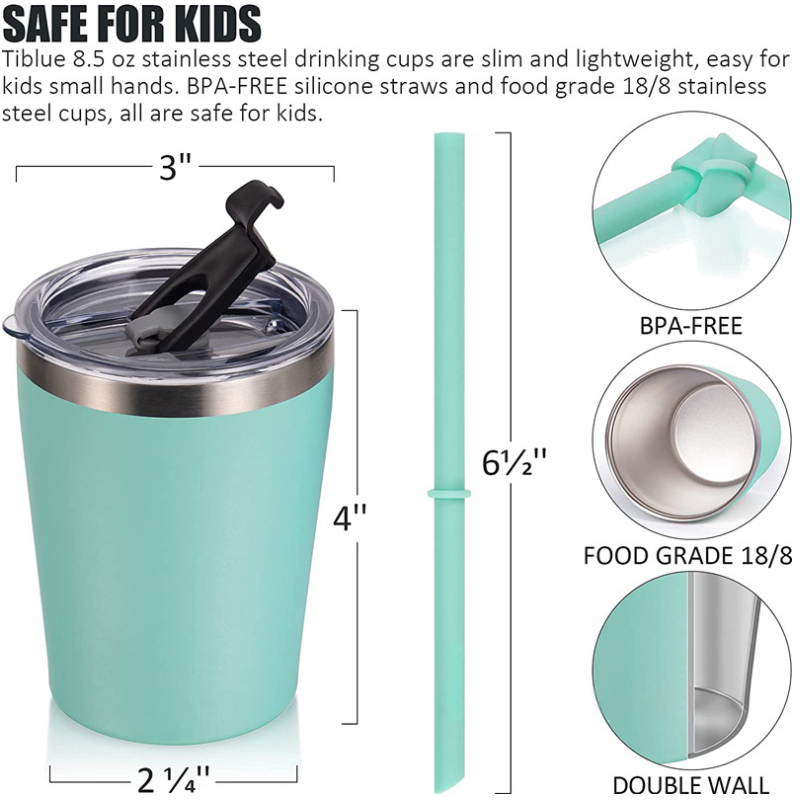 2023 Hot Selling Products Toddler 8OZ Double Wall Stainless Steel Vacuum Insulated Tumbler  Milk Cups For Kids With Straw