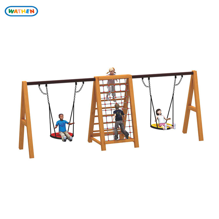 Wholesale Solid Wood Swing outdoor Wooden playground equipment with Slide for Kids