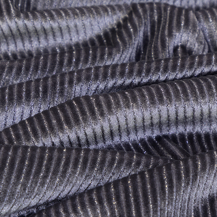 Knitted Corduroy Shiny Silk 260g Polyester Spandex Silver Jacquard Strip Cloth High Grade Crepe Velvet Corduroy Silk Fabric