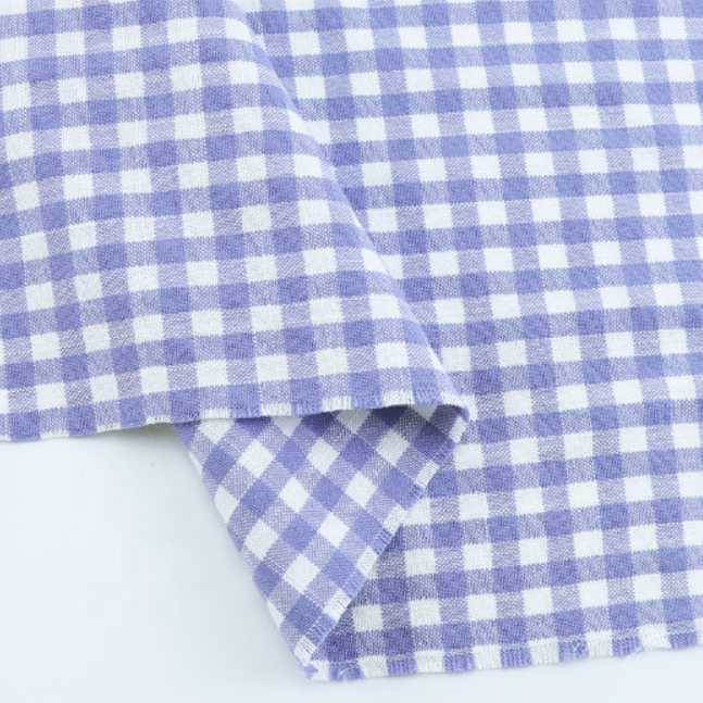 Soft shirt yarn dyed chambray cotton linen plaid woven check fabric for home textile stock