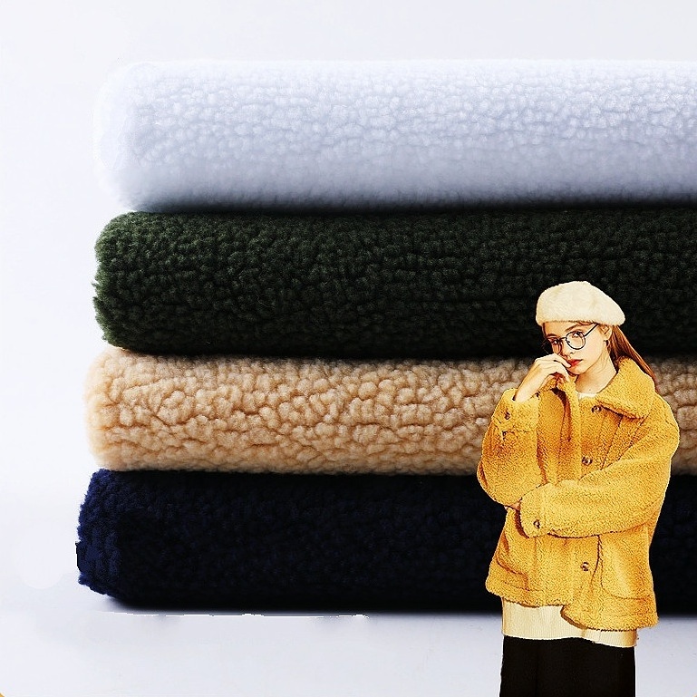 Customized Color 100 Polyester Double Side Brush One Side Anti Pilling Knit 480 Gsm Lamb Wool Recycled Fleece Fabric Polar