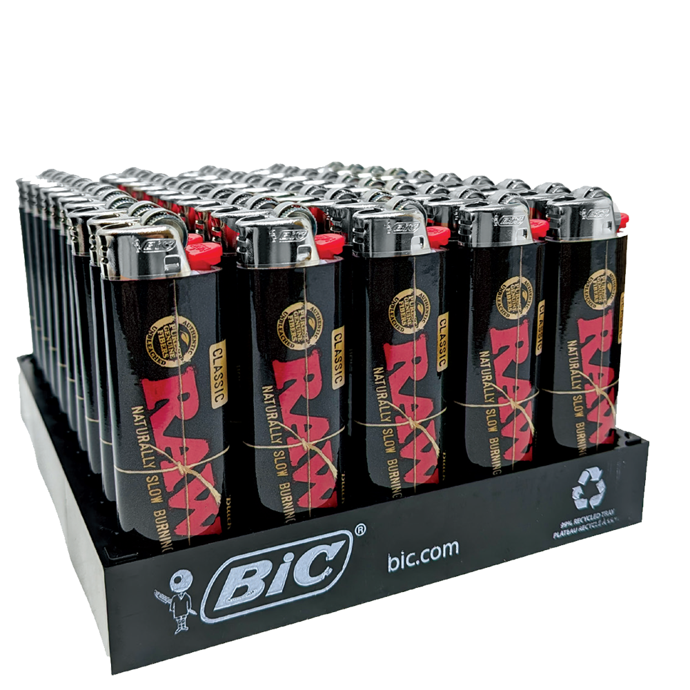 BIC RAW J25 J26 black Lighter Special Edition J3 Mini J5 J6 Lighter Designs, 50 Count Tray of Lighters