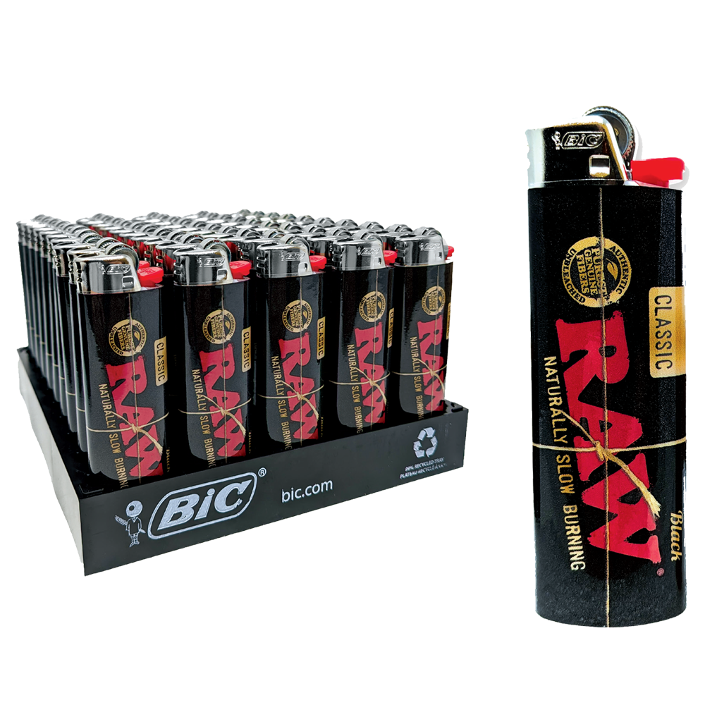 BIC RAW J25 J26 black Lighter Special Edition J3 Mini J5 J6 Lighter Designs, 50 Count Tray of Lighters