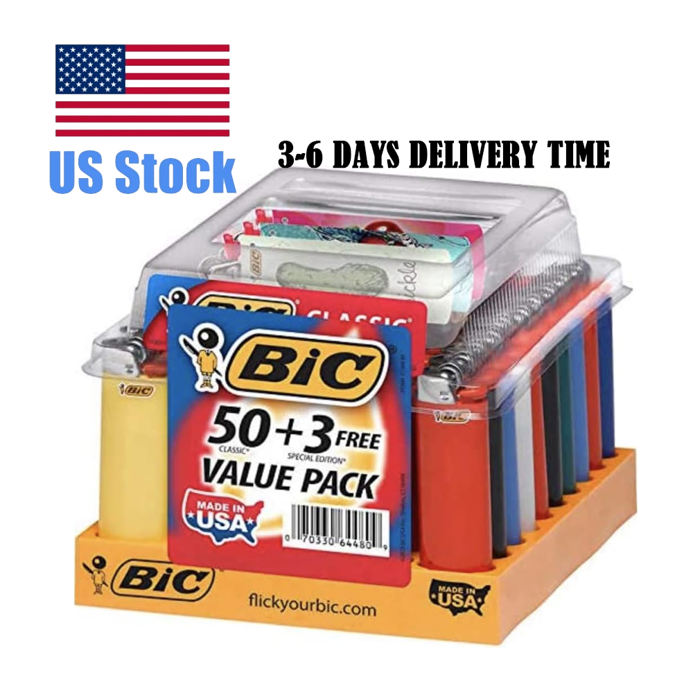 USA stocks France BIC J26 j6  lighters smoking Disposable lighter  shop Accessories Cigarette lighters 50+3 Count Tray