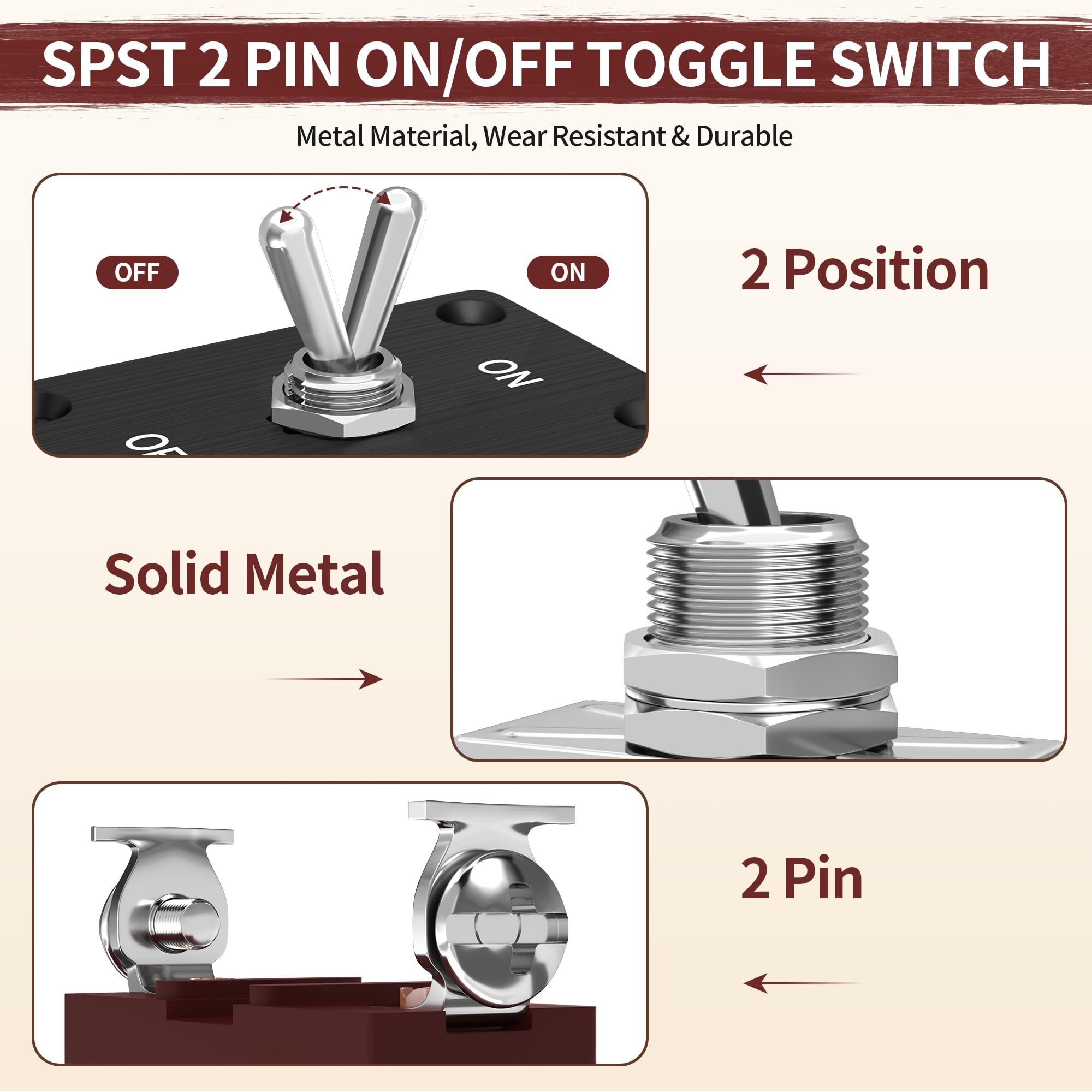 Heavy Duty Single Toggle Switch Panel 12V DC 30A Waterproof SPST 2 Pin ON-Off Toggle Switch with Cover for Yacht Car Marine Boat