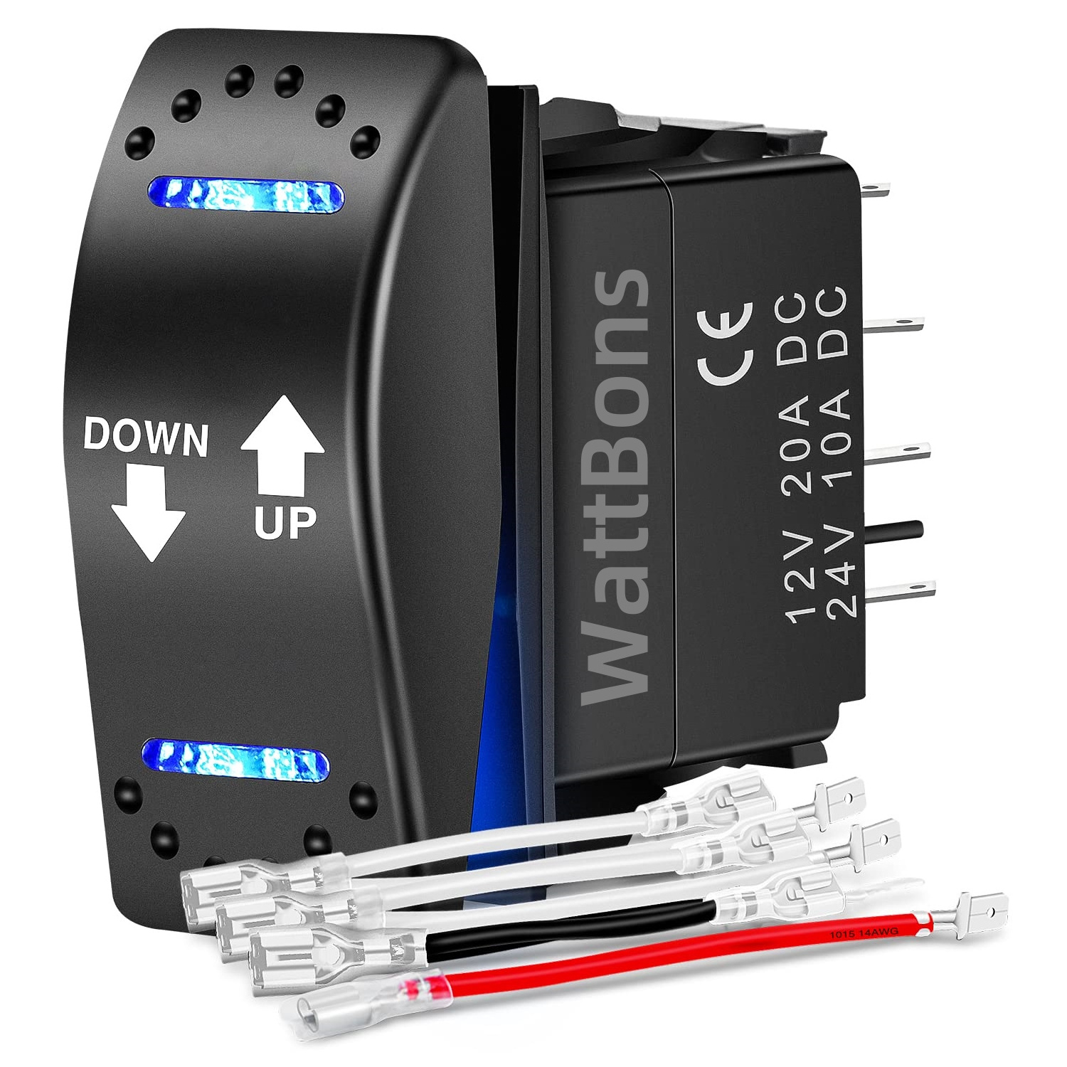 Down Up Reverse Rocker Switch DPDT 20A 7 PIN ON Off ON 12V 24V Momentary Rocker Toggle Switch with Wires for Winch Hoist Crane