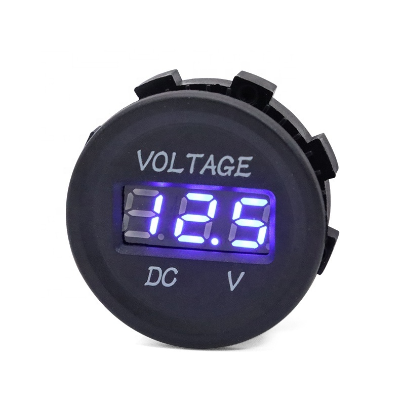 Round Digital Voltmeter DC 12V 24V LED Low Voltage 2 Pin Pickup Truck RV Car Volt Meter Battery Tester Voltmeter