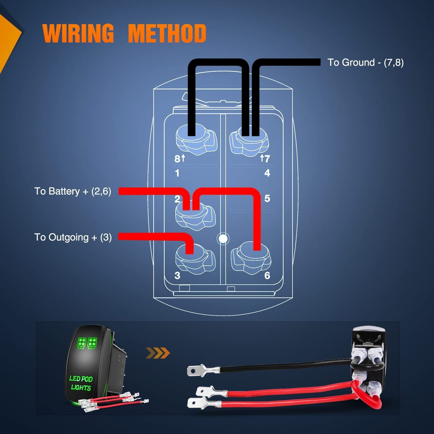 Marine DPDT 20A Rocker Switch 3 Position 24V 7 Pin LED IP66 Waterproof Jumper Automobile 12V On Off On Momentary Toggle Switch