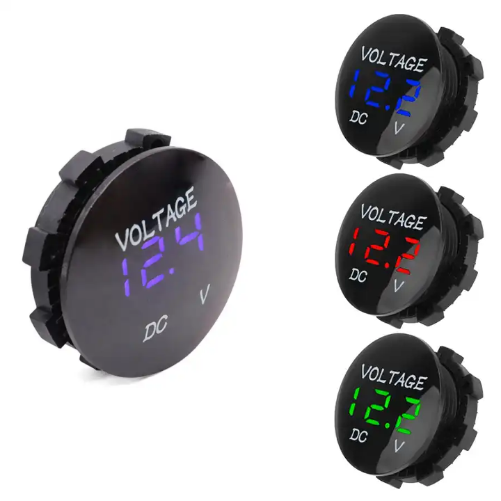 DC Volt Amp Meter 12V 24V Waterproof Boat Marine Motorcycle UTV Car Low Voltage Round Voltmeter LED Digital Display