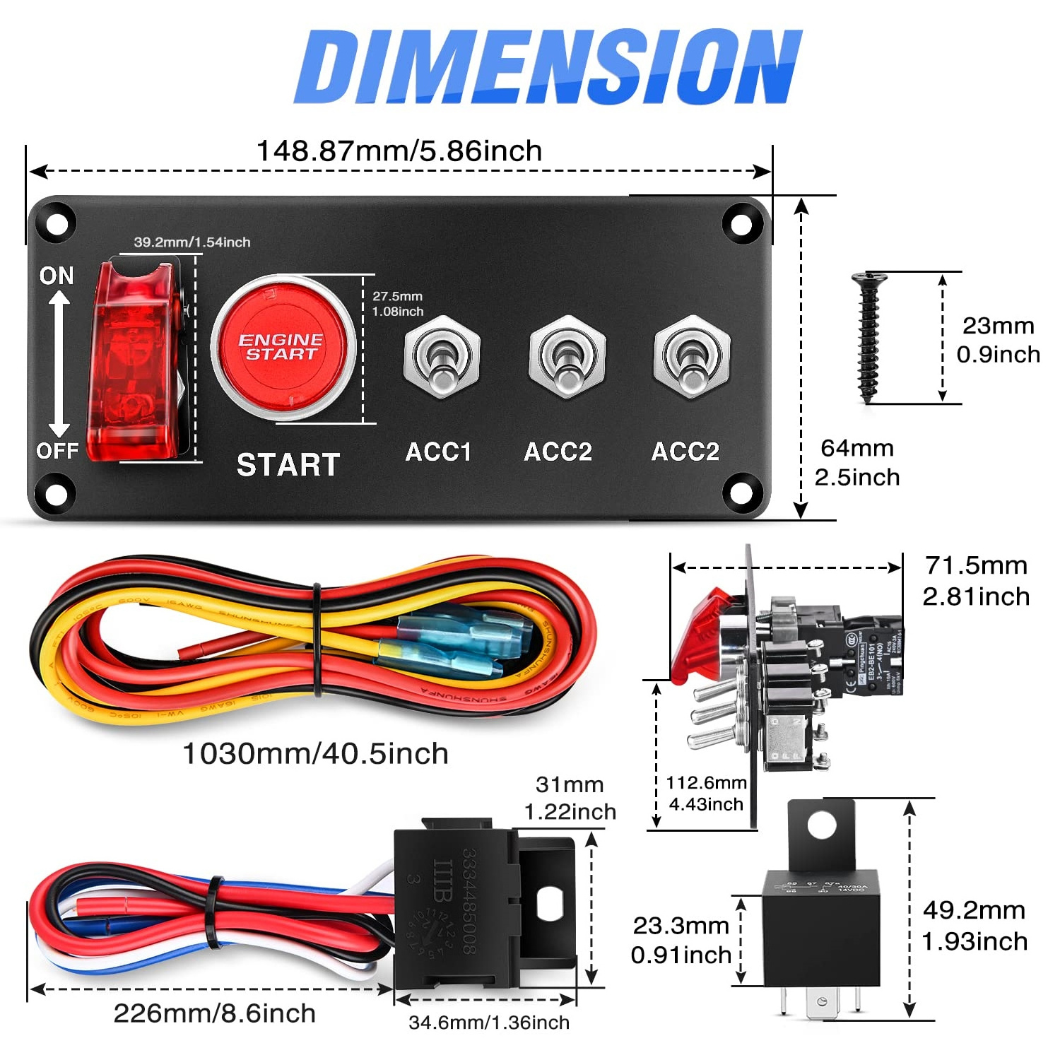 Golf Cart Ignition Switch Panel 12V 5 in 1 Car Engine Start Push Button Rocker Toggle Switch for Racing Car RV Marine Trailer