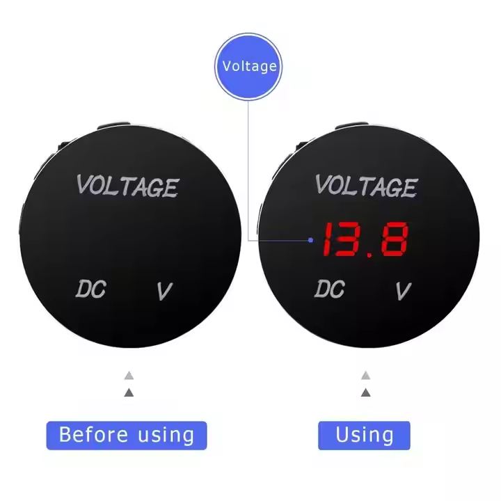 DC Volt Amp Meter 12V 24V Waterproof Boat Marine Motorcycle UTV Car Low Voltage Round Voltmeter LED Digital Display