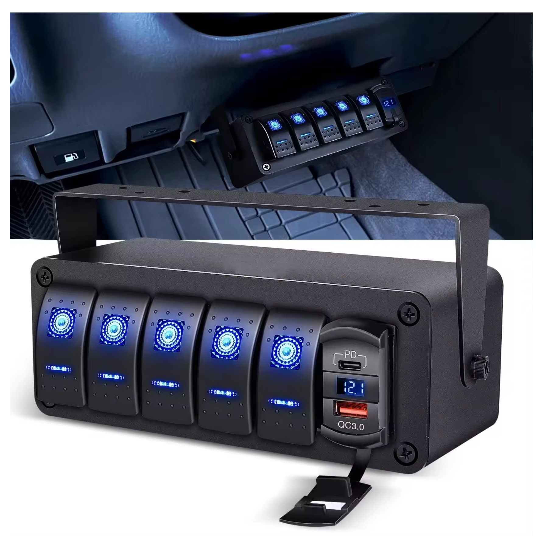 Hot Selling Rocker Switch Box 6 Gang IP66 Waterproof USB Car Charger Socket Digital Voltmeter Marine ON Off Switch Panel