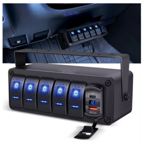 Hot Selling Rocker Switch Box 6 Gang IP66 Waterproof USB Car Charger Socket Digital Voltmeter Marine ON Off Switch Panel